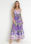 Fioletowa Sukienka Maxi w Kwiatowy Wzór na Ramiączkach Brixle