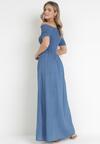 Niebieska Sukienka Maxi z Hiszpańskim Dekoltem Raandrys