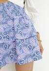 Niebieska Spódnica Mini Paisley z Gumkami w Pasie i Falbankami Laxte
