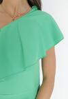 Zielona Asymetryczna Sukienka Mini z Falbanką i Rozcięciem Joyannwe