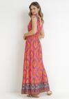 Pomarańczowa Rozkloszowana Sukienka Maxi z Gumką w Pasie z Wiskozy Yasuri
