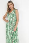 Zielona Wzorzysta Sukienka Maxi z Gumkami w Talii i Kopertowym Dekoltem z Wiskozy Cartier