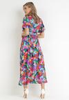 Różowo-Niebieska Rozkloszowana Sukienka Maxi w Kwiatowy Print Ilviza