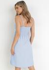 Jasnoniebieska Gładka Sukienka Midi z Kopertowym Dekoltem i Marszczoną Gumką w Talii  Alery