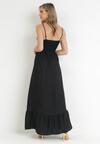 Czarna Gładka Sukienka Maxi z Marszczoną Elastyczną Talią Tenawa