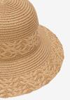 Beżowy Ozdobiony Plecionką Kapelusz z Szerokim Rondem Cherocia