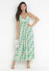 Zielona Plisowana Sukienka Maxi na Cienkich Regulowanych Ramiączkach Iazza