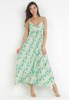 Zielona Plisowana Sukienka Maxi na Cienkich Regulowanych Ramiączkach Iazza