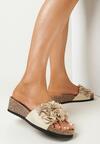 Beżowe Klapki na Niskim Koturnie z Ozdobnymi Kwiatkami Lundia