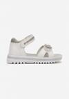 Biało-Srebrne Sandały na Płaskiej Podeszwie z Rzepem i Skórzaną Wkładką Elrami