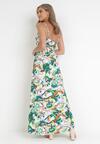 Jasnozielona Sukienka Maxi na Cienkich Ramiączkach z Gumką i Ściągaczem  w Pasie Aeliva