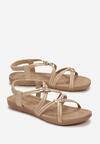 Beżowe Sandały z Paskami i Metalową Ozdobą Koboru