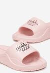 Różowe Basenowe Klapki na Płaskiej Podeszwie z Szerokim Paskiem z Napisem Biancani