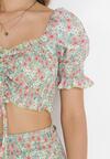 Jasnozielony 2- Częściowy Komplet w Kwiaty Top i Spódnica z Gumkami Violettes
