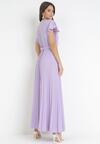 Fioletowa Elegancka Sukienka Maxi w Plisy z Kopertowym Dekoltem i Wiązaniem Thessi