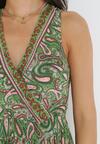 Zielona Sukienka Maxi z Kopertowym Dekoltem ze Wzorem Paisley z Wiskozy Sarine