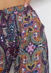 Fioletowe Wiskozowe Szerokie Spodnie z Gumką w Talii Saleh