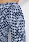 Niebieskie Spodnie z Wiskozy z Geometrycznym Wzorem i Gumką w Talii Metelia