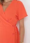 Pomarańczowa Kopertowa Sukienka Midi z Materiałowym Paskiem Rahellitte