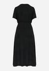 Czarna Kopertowa Sukienka Midi z Materiałowym Paskiem Rahellitte