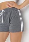 Ciemnoszare Dresowe Szorty High Waist z Gumką w Pasie i Wiązaniem Thainu