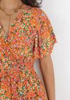 Pomarańczowa Maxi Elastyczna Sukienka z Wiskozy w Kwiatowy Print Loxanne