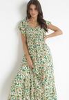 Zielona Rozkloszowana Sukienka Maxi z Wiskozy w Kwiaty Bathan