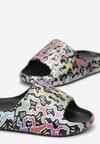 Czarne Klapki Basenowe w Fantazyjny Print Odettias