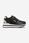 Czarne Sneakersy na Grubej Podeszwie z Metaliczną Wstawką i Brokatem Lev
