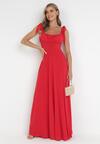 Czerwona Rozkloszowana Sukienka Maxi z Wiązanymi Ramiączkami Lisija