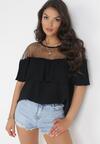 Czarna Bluzka z Plisowaną Falbaną i Wstawką z Siateczki Annabika