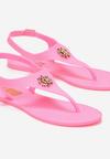 Różowe Sandały Japonki na Płaskiej Podeszwie z Metalową Ozdobą Acagia