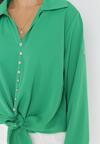 Zielona Wiskozowa Bluzka Koszula z Wiązaniem w Pasie i Ozdobnymi Guzikami Gabrielli