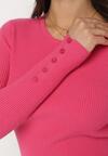 Różowy Sweter z Prążkowanej Dzianiny i Długim Rękawem Kylon