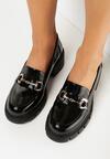 Czarne Mokasyny na Niskim Słupku z Klamerką Prospene