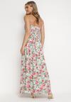 Różowa Wiskozowa Maxi Sukienka z Kopertowym Dekoltem na Cienkich Ramiączkach Renneh