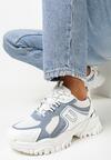 Białe Sznurowane Sneakersy na Płaskiej Grubej Podeszwie z Metalową Ozdobną Wstawką Pranna