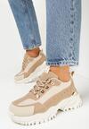 Ciemnobeżowe Sneakersy na Grubej Płaskiej Podeszwie z Cholewką przed Kostkę i Metaliczną Wstawką Umaia