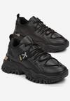Czarne Sneakersy na Grubej Podeszwie z Metaliczną Wstawką Deminik