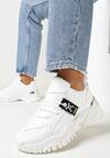 Białe Sneakersy na Grubej Podeszwie z Metaliczną Wstawką Deminik