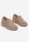 Ciemnobeżowe Mokasyny na Grubej Podeszwie z Metaliczną Ozdobą Keeha