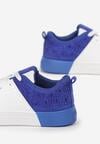 Biało-Niebieskie Sznurowane Sneakersy na Płaskiej Podeszwie z Ozdobnymi Cyrkoniami Gimena