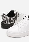 Czarno-Białe Sznurowane Sneakersy na Płaskiej Podeszwie z Ozdobnymi Cyrkoniami Gimena
