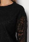 Czarny Sweter z Długim Rękawem i Ściągaczami Wykończony Koronką Ovisa