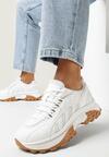 Białe Sznurowane Sneakersy na Grubej Płaskiej Podeszwie z Cholewką przed Kostkę Cianna
