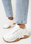 Białe Sznurowane Sneakersy na Grubej Płaskiej Podeszwie z Cholewką przed Kostkę Cianna