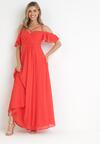 Czerwona Maxi Sukienka o Rozkloszowanym Fasonie na Cienkich Skrzyżowanych Ramiączkach Hendina