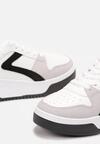 Białe Sznurowane Sneakersy na Grubej Podeszwie z Ozdobnymi Przeszyciami Alseana