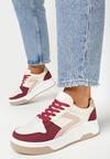 Bordowe Sznurowane Sneakersy na Grubej Podeszwie z Ozdobnymi Przeszyciami Alseana