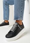 Czarne Sznurowane Sneakersy na Grubej Podeszwie Ozdobione Cyrkoniami Samma